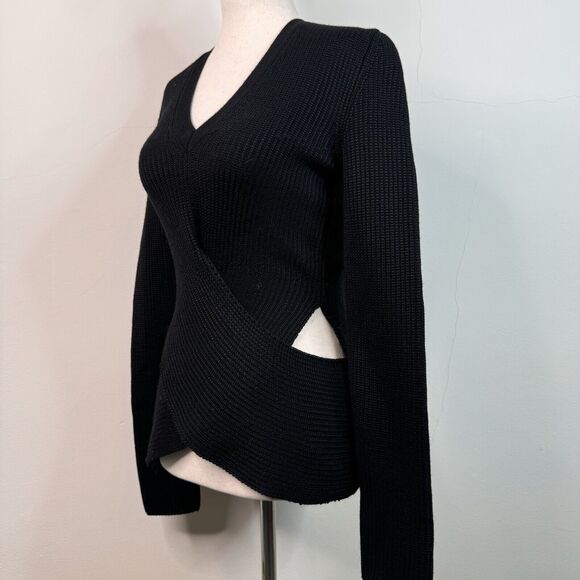 Roberto Cavalli Sweater Wool Blend Cut Out Waist Black Rib Knit IT 42 - Picture 5 of 12